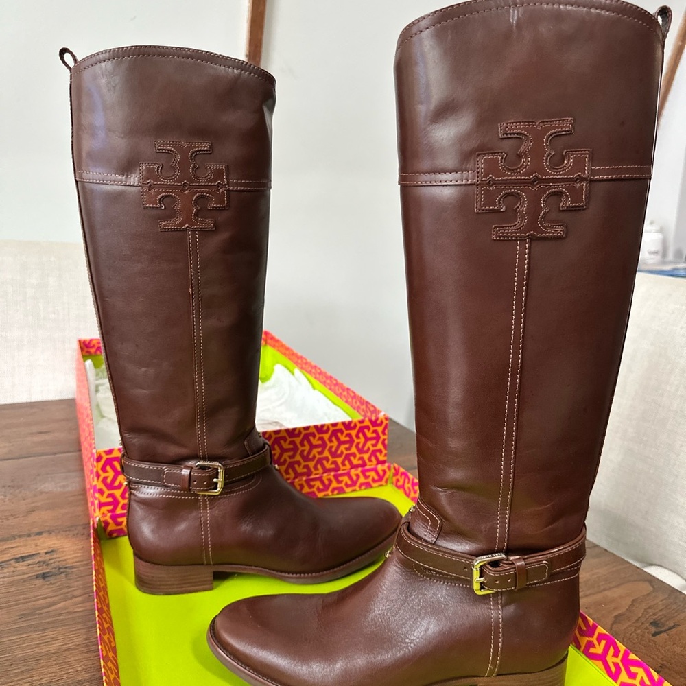 Tory Burch Brown Leather Riding Boots